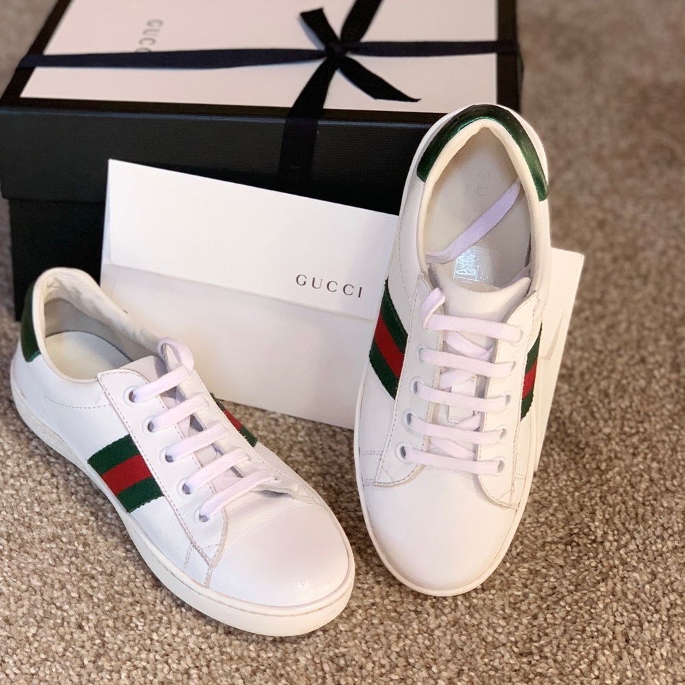 Authentic White leather Gucci shoes - 32 13 - 1